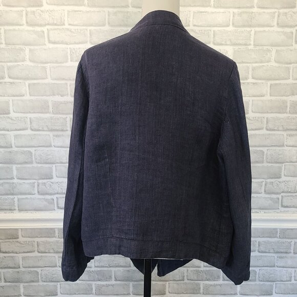 Coldwater Creek Linen Herringbone Tweed Open Front Jacket Classic Staple Lg - Picture 4 of 8